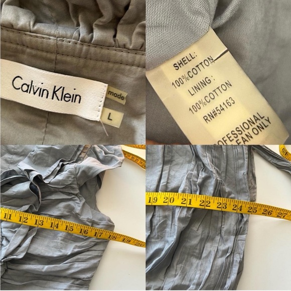 Calvin Klein Coquette Grey Ruffled Blouse with Waist Tie Blouse size large. - Picture 7 of 8